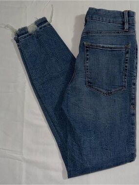 Good American Distressed Skinny Jeans Womens 27 Blue High Rise Stretch Raw Hem